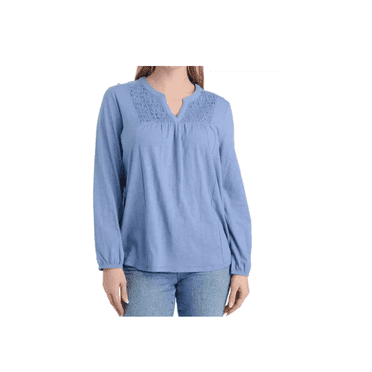 Como Re-Vintage Women's Slub Knit Long-Sleeve Smocked Henley Shirt (Large)