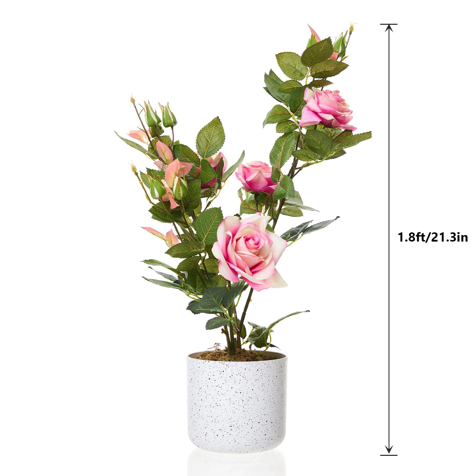 QinaQin Set of 2 Artificial Curled Pink Rose Trees – Lifelike Silk-Like Blooms in White Pots – Faux Indoor Outdoor Decorative Plants for Home, Office, Porch, Patio – Pink, Curled Rose, 54cm, Two