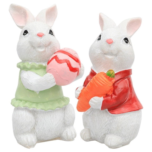 2Pcs/Set Easter Bunny Ornament Adorable Mini Bunny Figurines Miniature Rabbit Easter Decor Micro Landscape Decoration