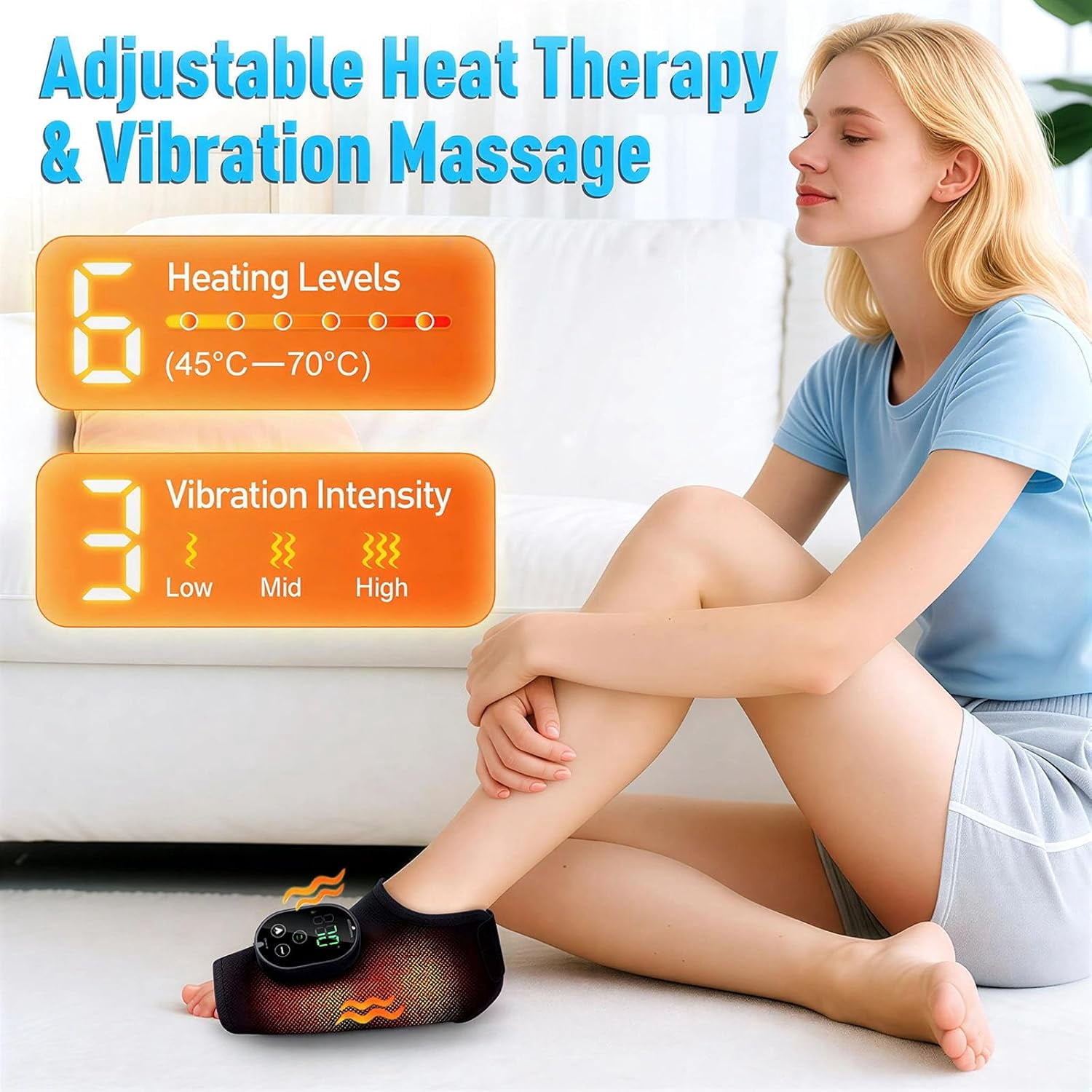 2026 Upgraded Cordless Foot Massager for Neuropathy, Heated & Vibrating Ankle Wrap with 6 Heat Levels & 3 Modes, 3000mAh Rechargeable Battery, Flexible Fit for Pain Relief & Circulation