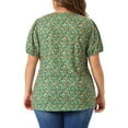 thumbnail image 4 of DARING DIVA Women's Plus Pleated T-Shirts Notched V Neck Floral Tops 1X Green, 4 of 6