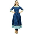thumbnail image 3 of Bimba Women's Printed Kurta Ethnic Cotton Anarkali Kurti Bollywood Casual Dress, Navy Blue, 4, 3 of 9