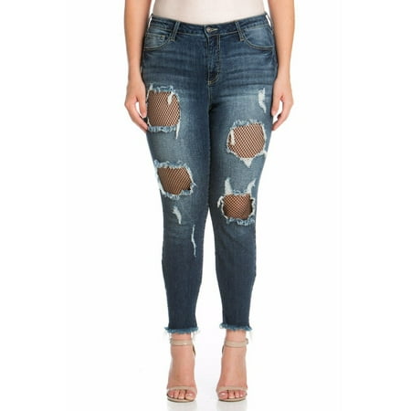 Cello Juniors' Plus Size Mid-Rise Destructed Cropped Skinny Jean