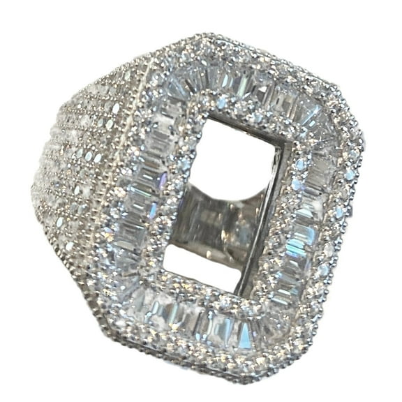 Men's Real Solid 925 Sterling Silver Initial Letter O Iced Baguette Flooded Out Big Hip Hop Ring Size 10