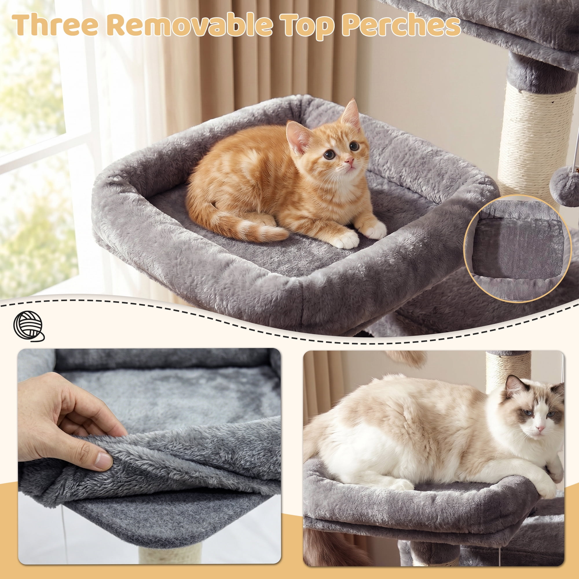 FOOWIN 70.8" Large Cat Tree, Multi-Level Cat Tower with Sisal Scratching Posts, Cat Activity Center Cat Play House, Dark Blue