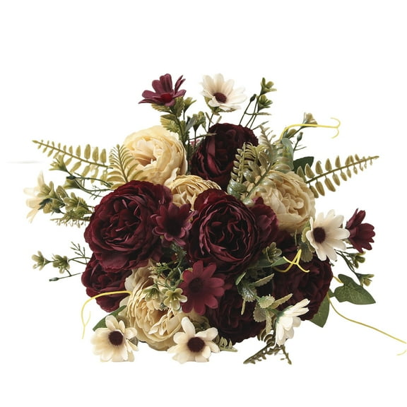 1 Pc Artificial Peony Silk Flowers Fake Flowers Vintage Wedding Home Decoration Artificial Peonies Flowers,Fake Peony Silk Flower Bouquet for Vase Wedding Decoration, 11.8 Inch, Wine