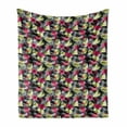 thumbnail image 1 of Floral Soft Flannel Fleece Throw Blanket, Leaves Forest Foliage Fern Petals Spring Plants on Charcoal Grey Backdrop, Cozy Plush for Indoor and Outdoor Use, 70" x 90", Pale Green Magenta, by Ambesonne, 1 of 5