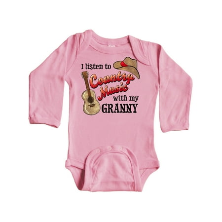 

Inktastic I Listen to Country Music with my Granny with Guitar and Hat Gift Baby Boy or Baby Girl Long Sleeve Bodysuit