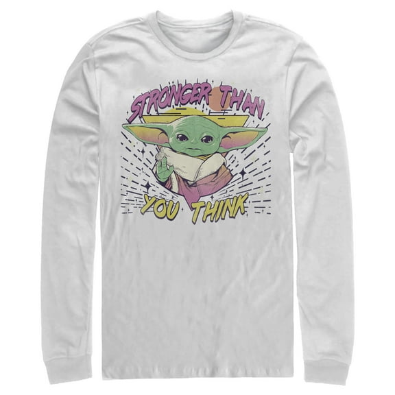 Men's Star Wars: The Mandalorian The Child Stronger Than You Think  Long Sleeve Shirt White Small