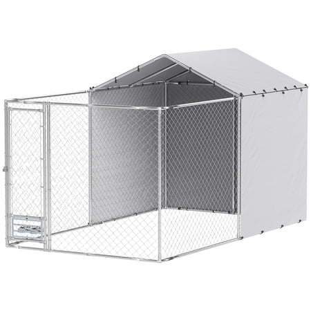 SSLZ Galvanized Chain Link Large Outdoor Dog Kennel with Waterproof & UV-Resistant Cover, for M&L Dogs, 13.1' x 7.5' x 7.5'