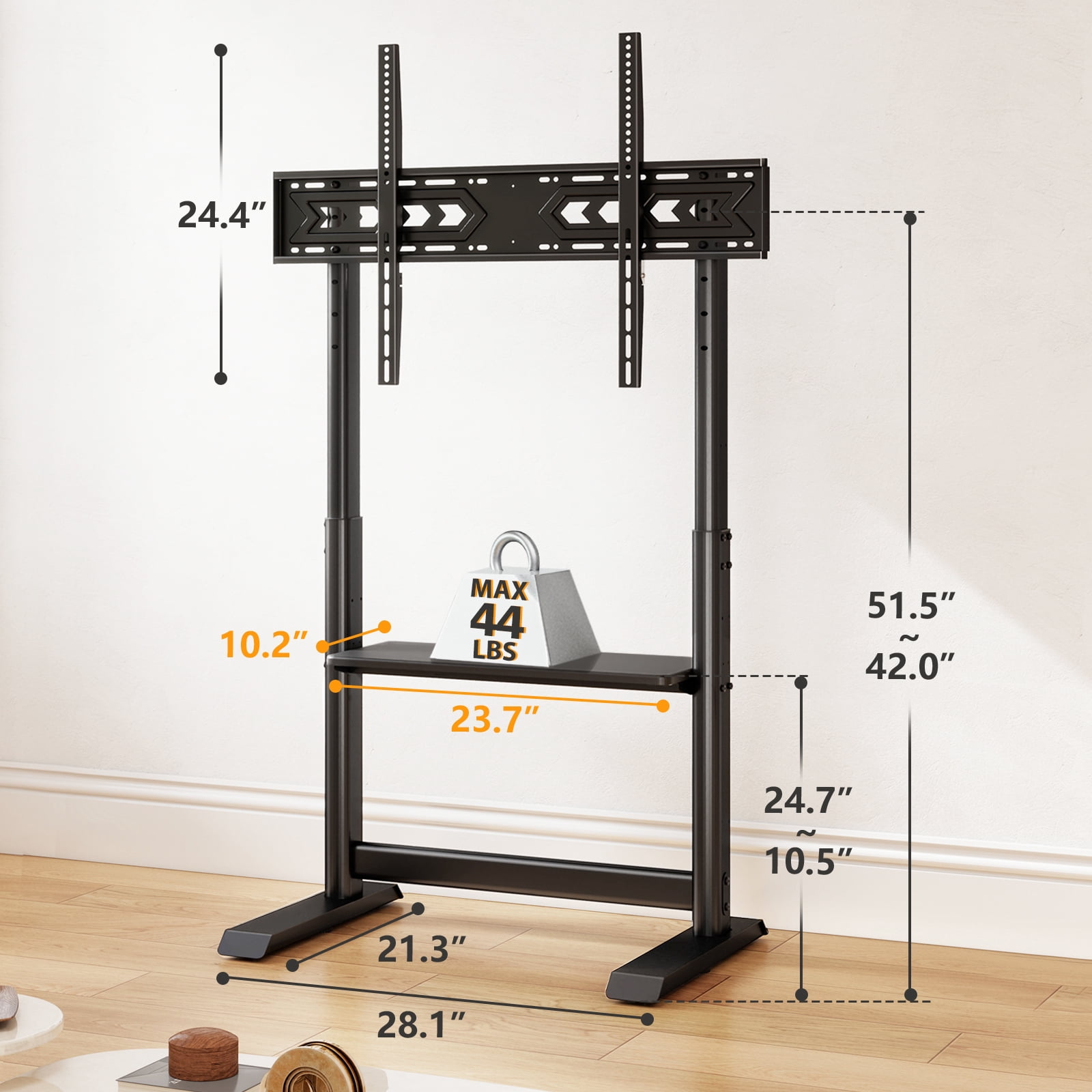 RTVR Rolling Floor TV Cart Stand with Wheels for up to 86 inch Screens, Heavy Duty Conner TV Mount Stand, Black