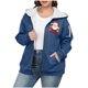 thumbnail image 2 of Sudadera informal con capucha y manga larga para mujer, estilo navideño, de gran tamaño, color liso, con cremallera, capucha y forro polar grueso, chaqueta de manga larga con hombros descubiertos, blu, 2 of 5