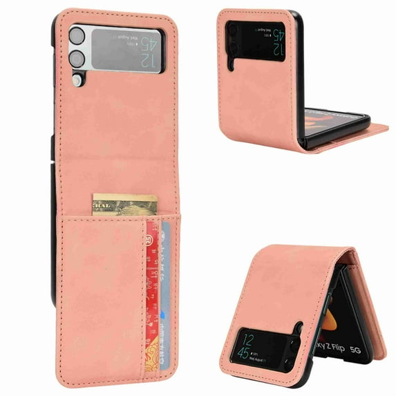 Allytech Case for Samsung Galaxy Z Flip 4 5G Luxury PU Leather Wallet Protective Phone Case with Card Slots Pocket Cover, Pink