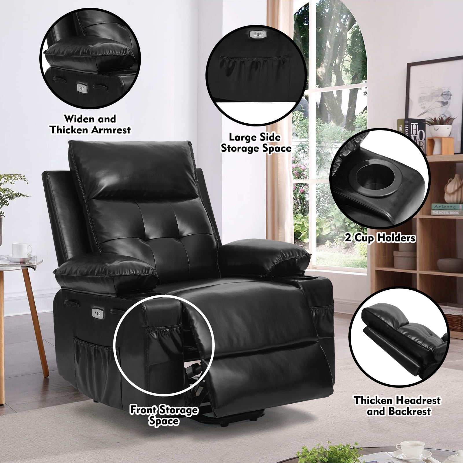 Betisef Power Lift Recliner Chair for Elderly, Adjustable Recline Chair W/Massage & Heat Functions Black