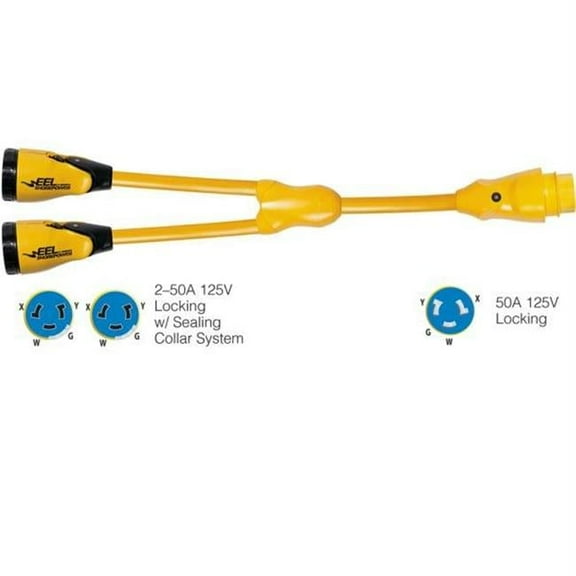 Marinco Y504-2-504 Marinco Y504-2-504 EEL -250A-125-250V Female to -150A-125-250V Male ''Y'' Adapter - Yellow