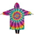 thumbnail image 2 of Oversized Wearable Blanket Hoodie,Rainbow Tie Dye Radial Pattern Sherpa Blanket Hoodie with Super Pockets,Super Warm Fuzzy Pullover for Women & Men, 2 of 6