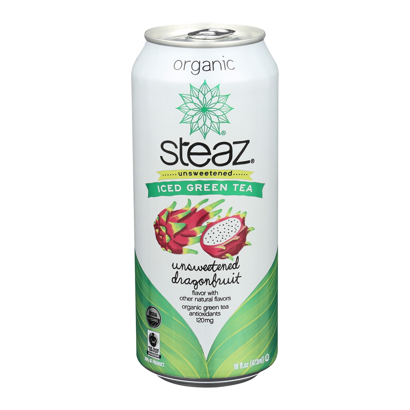 Steaz Iced Green Tea, Unsweetened Dragonfruit, 16 Fl Oz