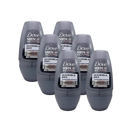 Dove Men + Care Antiperspirant Deodorant - Invisible Dry Roll-On 50ml - Pack of 6
