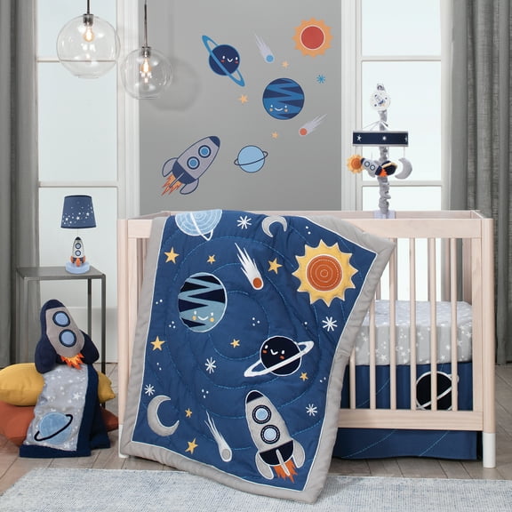 Lambs & Ivy Milky Way 4-Piece Crib Bedding Set - Blue, Gray, White, Modern