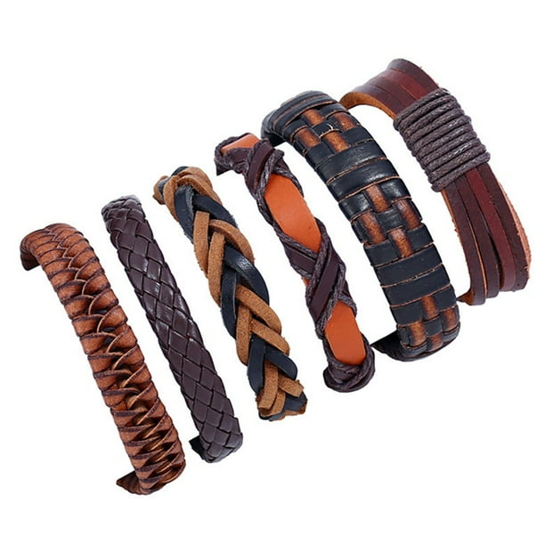 Pulsera joya Pulsera trenzada de cuero tejida a mano - Pulseras vintage de varias capas