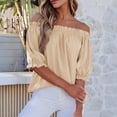 thumbnail image 5 of Off The Shoulder Short Sleeve for Women Summer Blouses Dressy Casual Boho Stretch Tops Khaki XL, 5 of 6