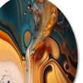 thumbnail image 3 of Designart "Fluid Abstractions Yellow and Green I" Abstract Liquid Ink Metal Round Wall Decor, 3 of 5