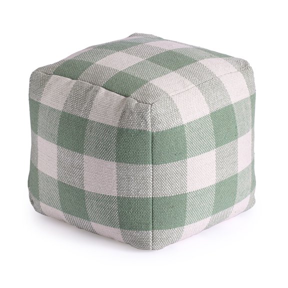 Spring Sky 20" x 20" x 20" Ivory & Green Pouf