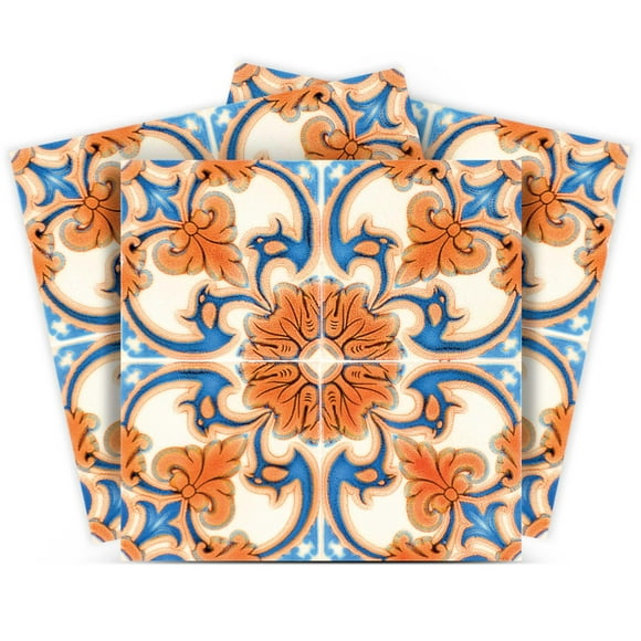 Autocollants de Carreaux à Peler et Coller 24 Pcs Ensemble Autocollants de Carreaux Authentiques Salle de Bain & Cuisine Vinyle Autocollants Muraux Faciles à Appliquer Juste à Peler et Coller Décoration Maison (4x4 Pouces, Orange Vintage H7)