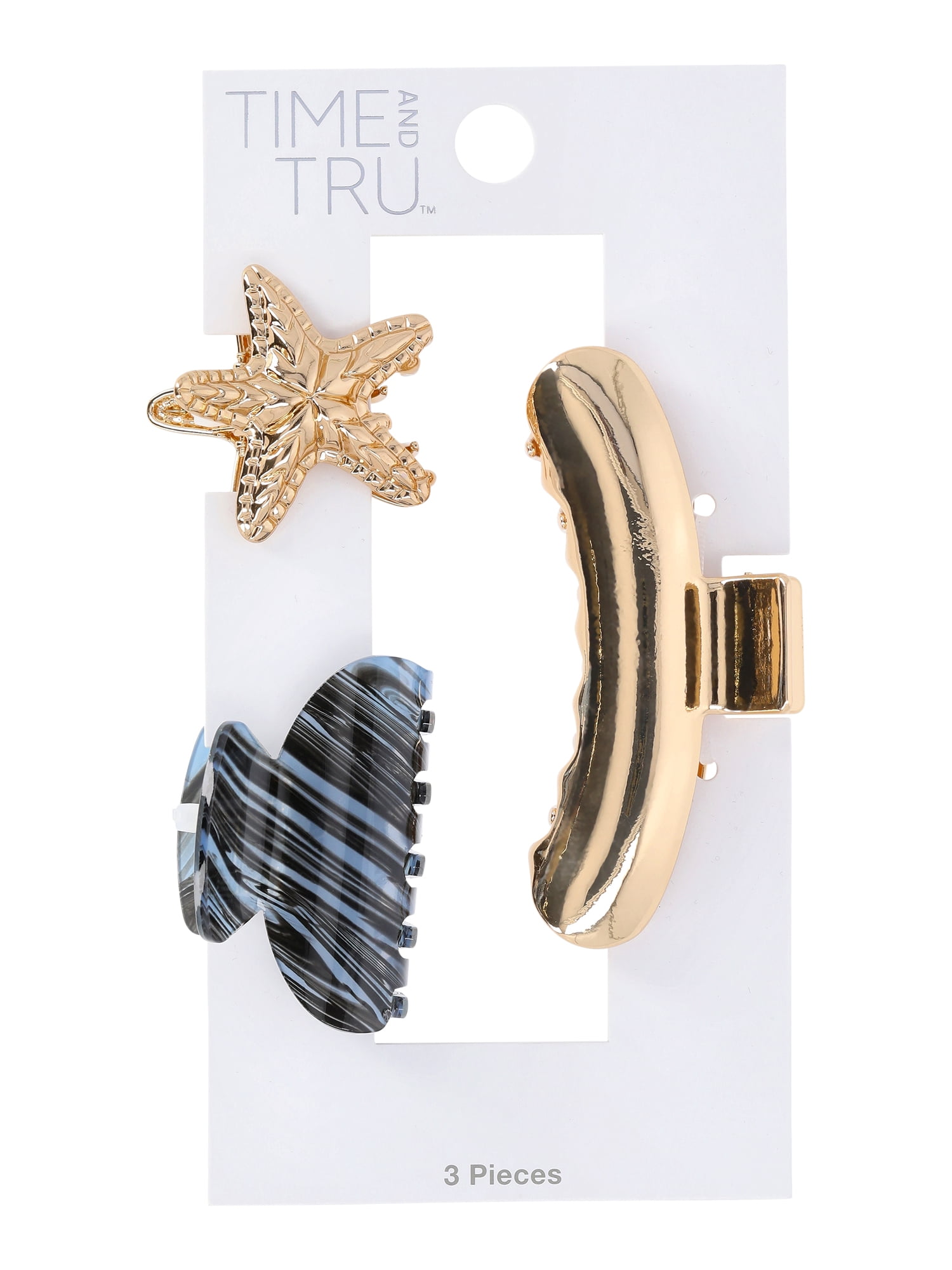 Time and Tru Women's Mini Gold Tone Metal Claw Clip Set, 4-Piece