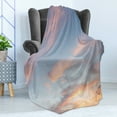 thumbnail image 4 of Sky Soft Flannel Fleece Throw Blanket, Skyline with Clouds Sunset Photography Majestic Image, Cozy Plush for Indoor and Outdoor Use, 70" x 90", Pale Blue Yellow Peach, by Ambesonne, 4 of 5