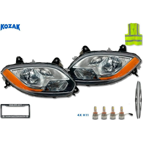 KOZAK Halogen Headlights Headlamps Chrome Set (Right Passenger & Left Driver Side) Compatible with International LT625