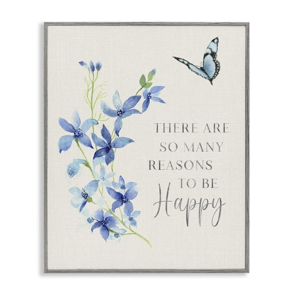 Stupell Industries Farmhouse Reasons To Be Happy Floral Gray Framed Giclee Art, 11 x 14, by Janet Tava