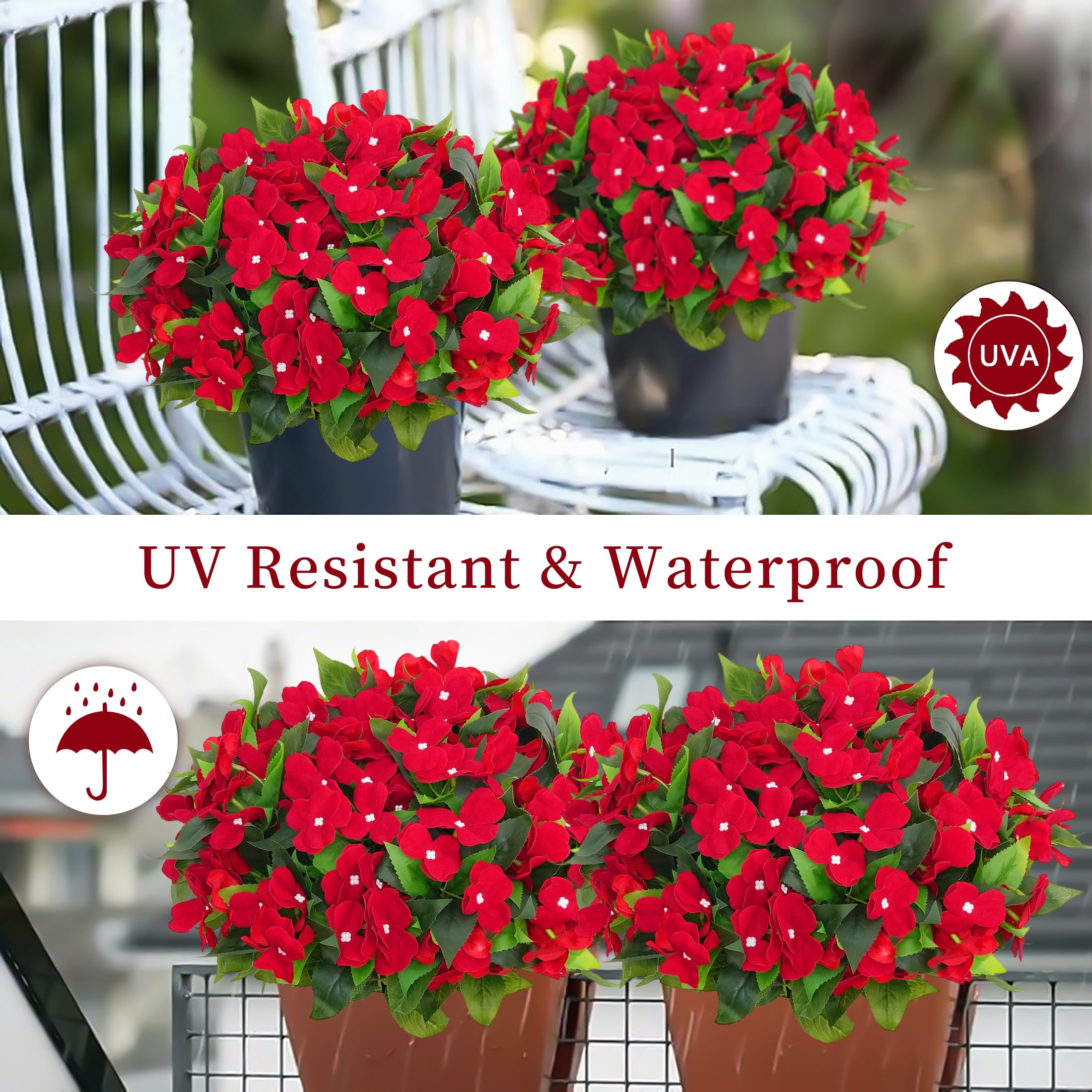 6Pcs-14.96 inch Artificial Embroidered Impatiens Is Suitable for Outdoor False Flower Decoration in Spring and Summer Seasons,