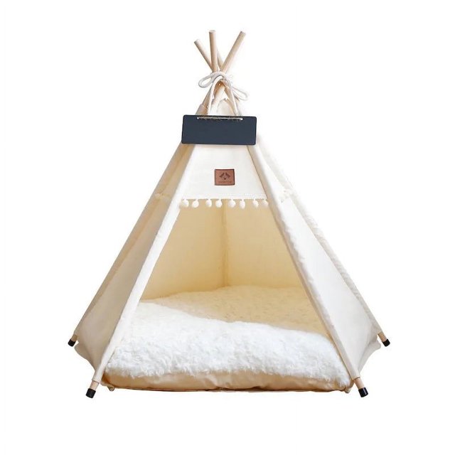 Pet Cat Tent Dog House Bed with Thick Cushion for Cats Dogs Deep Sleeping Indoor Canvas Soft Indian Puppy Teepee Pet Supplies ShopWise Round