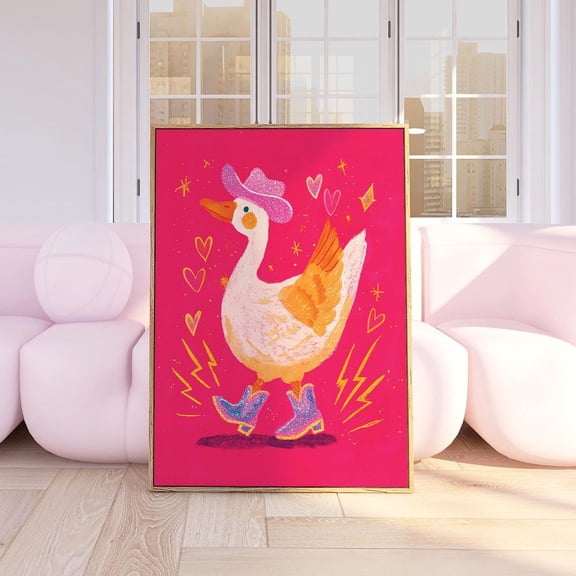 Dancing Goose Wall Art Western Cowgirl Print Barbiecore Y2K Decor Pink Goose Art Her Dorm Room Wall Print Cowgirl Wall Art Poster, Unframed Poster Size 12x18 F03.1.15l954
