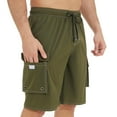 thumbnail image 6 of Mens Cotton Sweat Shorts Men's Outdoor Cargo Shorts Multi Pockets Solid Color Elastic Waist Drawstring Swimming Trunks Summer Beach Short Pants Green XXL, 6 of 8