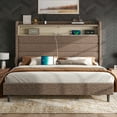 thumbnail image 5 of Merluxy King Bed Frame for Adult with LED Light,Charging Station and Sherpa Upholstered Headboard,No Box Spring Needed,Khaki, 5 of 7