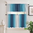 thumbnail image 2 of 3 Piece Kitchen Curtains and Valances Set Blue Teal Grey Ombre Cafe Curtains 24 Inch Length Farmhouse Gradient Minimalist Valance & Tier Curtain for Living Room Bedroom Small Window 54"x18"+27"x24"*2, 2 of 6