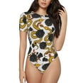 thumbnail image 2 of Goofa Snake And Rose Printed Women Rash Guard Short Sleeve,Tummy control Swimsuit Surfing Swimsuit Bathing Suit One Piece Swimsuit UPF 50-Large, 2 of 9