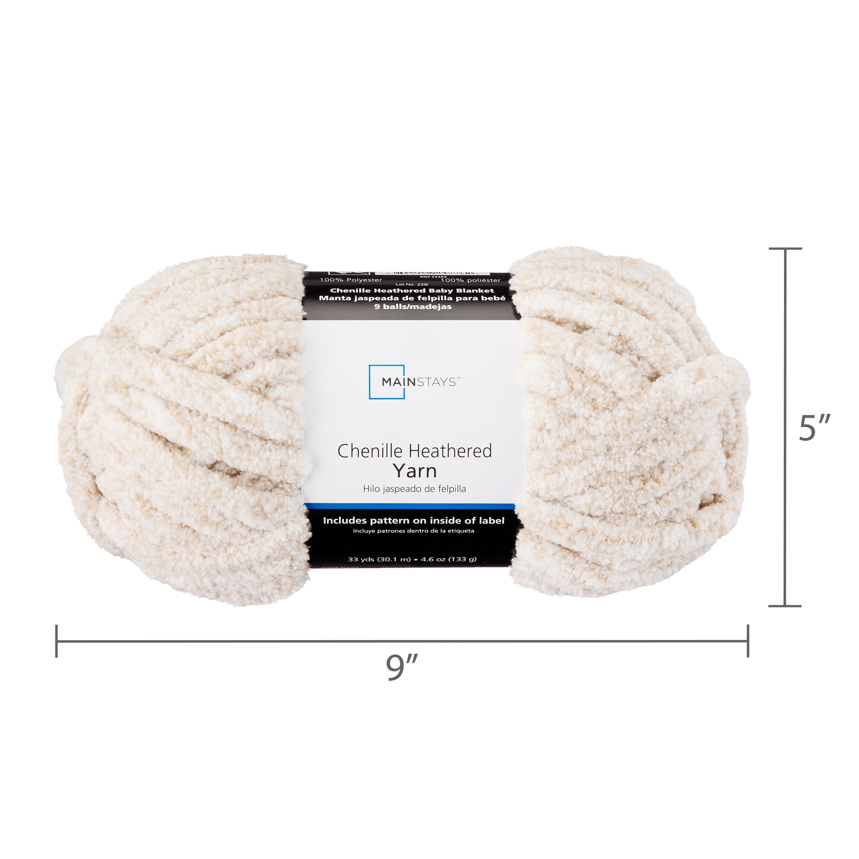 Mainstays Heathered Chenille Yarn, 33 yd, Mushroom, 100% Polyester, Super Bulky, Pack of 4