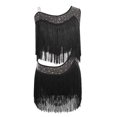 thumbnail image 5 of TiaoBug Kids Girls Latin Dance Outfit Ballroom Salsa Tassel Fringe Dress One Shoulder Crop Top and Skirt Set Black 16, 5 of 7