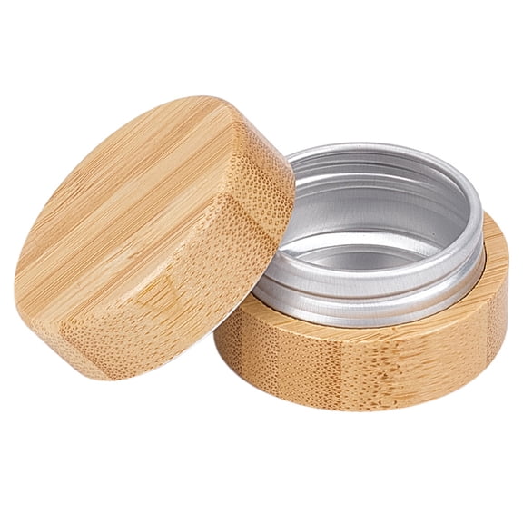 0.3oz Empty Refillable Cosmetic Jars with Bamboo Shell Aluminum Tin Jar with Screw Cap Smooth Wooden Cream Container Empty Sample Jar for Travel