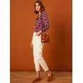 thumbnail image 3 of INSPIRE CHIC Women's Vintage Floral Tie V Neck Ruffle Fall Blouse Tops, 3 of 6