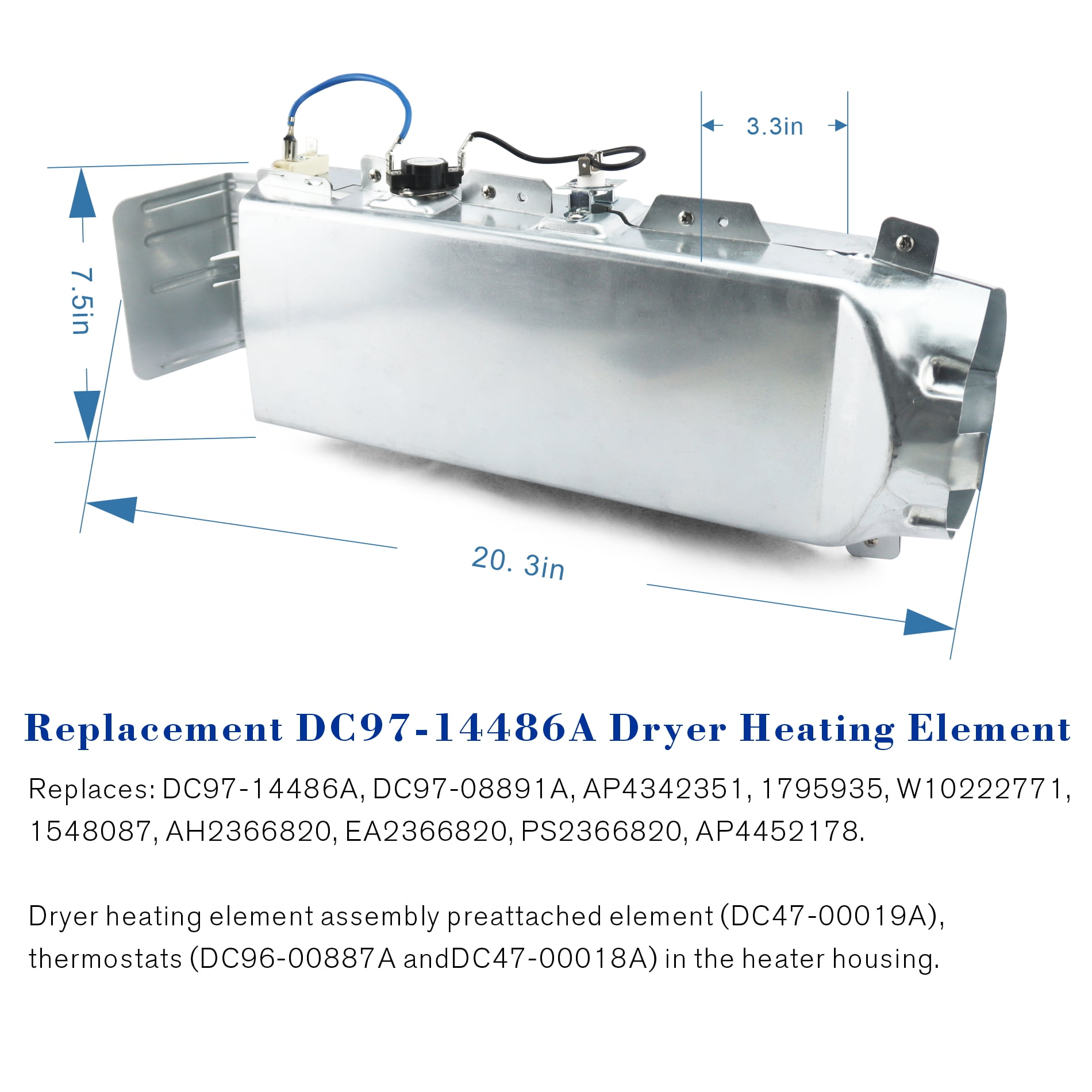 Beaquicy Electric Heat Dryer Heating Element Assembly DC47-00018A