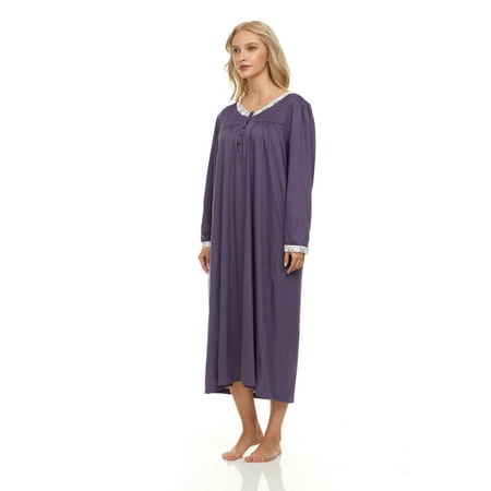 

672 Womens Nightgown Sleepwear Pajamas Woman Long Sleeve Sleep Dress Nightshirt Purple M