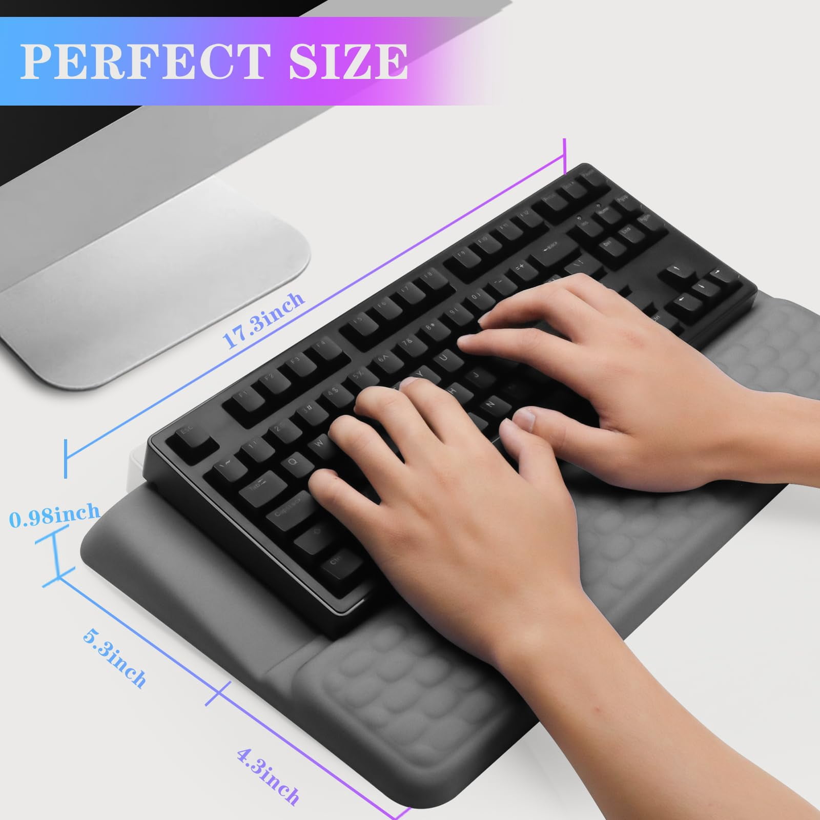 Computer Stand With Wrist Rest  Tilted Holder - Riser Pad Tray Support For Office Home Gray