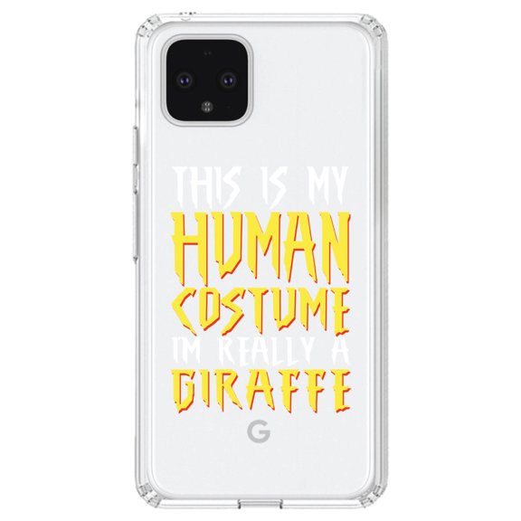 DistinctInk Clear Shockproof Hybrid Case for Google Pixel 4 (6.1" Screen) - TPU Bumper Acrylic Back Tempered Glass Screen Protector - My Human Costume, Really a Giraffe