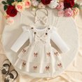 thumbnail image 4 of HCNTES Toddler Baby Girl Outfits Long Sleeve Bow Ribbed Romper Suspender Skirts 3Pcs Outfits Birthday Girl Outfit, 4 of 7