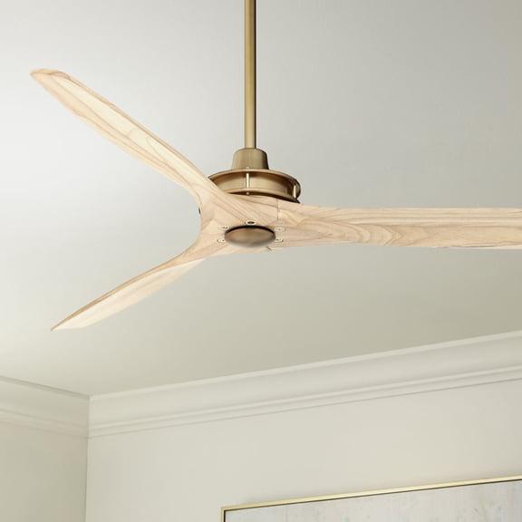 Casa Vieja 52" Windspun Modern Indoor Ceiling Fan 3 Blade Remote Control Soft Brass Finish Natural Wood Blades Bedroom Living Room