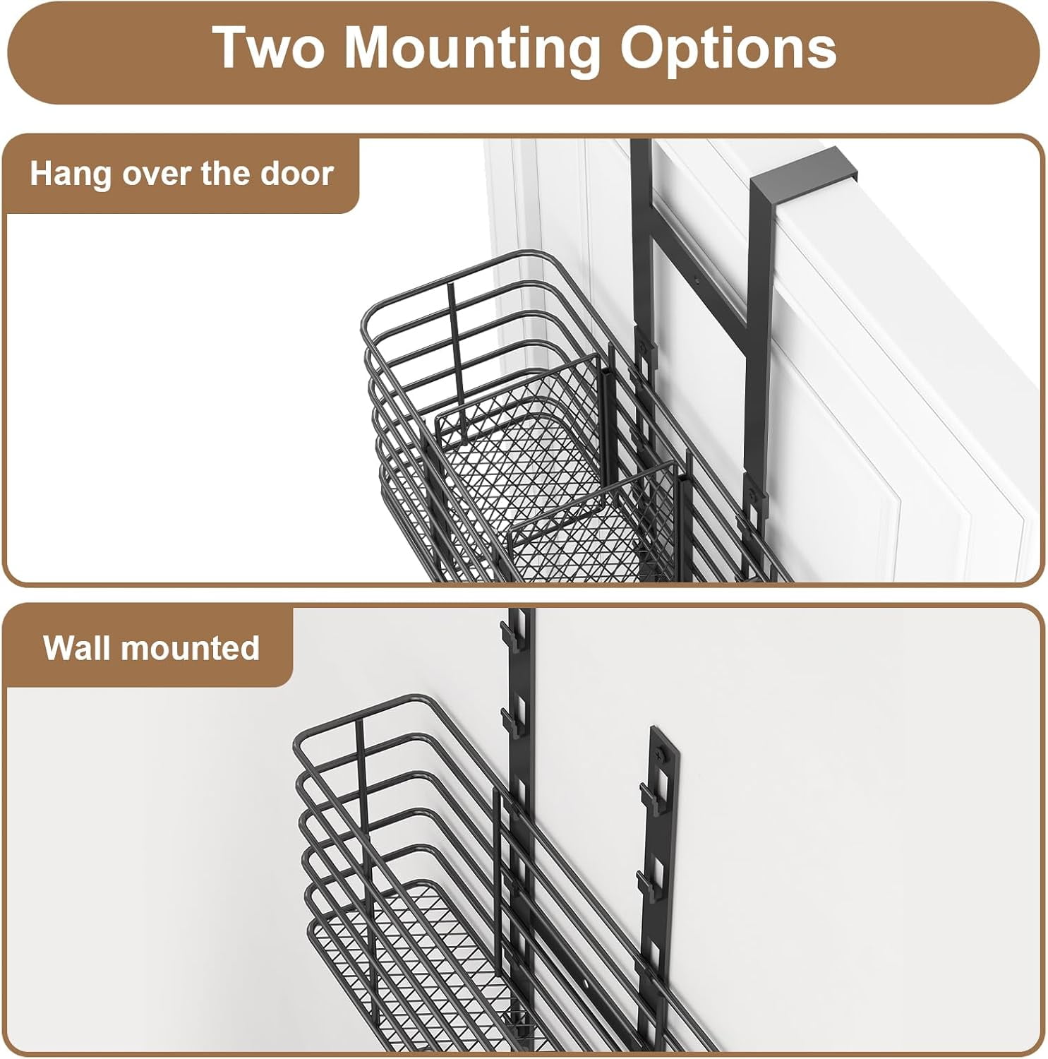 X-COSRACK 7-Tier Over The Door Organizer with Hair Tool Holder, Heavy Duty Metal Bathroom Storage Rack, Adjustable Hanging Wall Mount Shower Caddy for Closet, Pantry and Bedroom